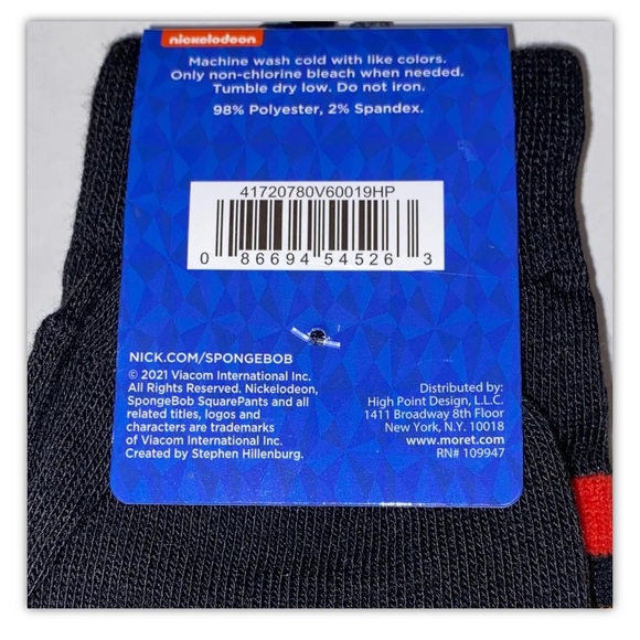 SpongeBob Crew Socks 1 Pair Men 6.5-12 Black Rainbow Vibes Nickelodeon NEW! Pat - Picture 3 of 8